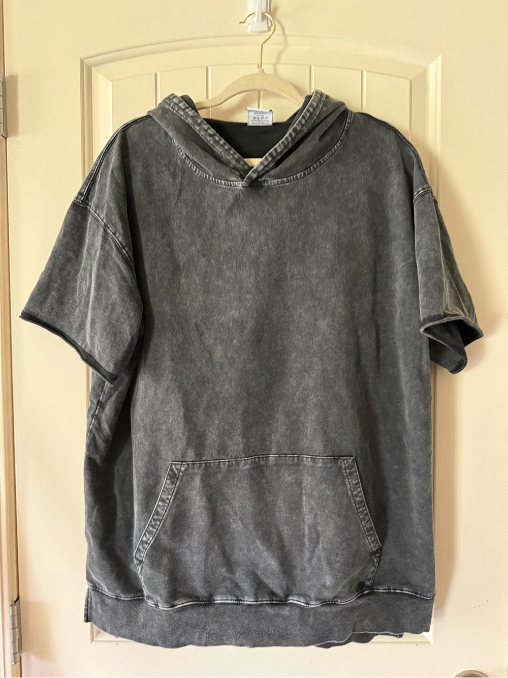 Little Bipsy Washed Black Short Sleeve Hoodie 100% cotton
